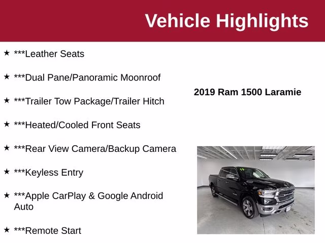 2019 Diamond Black Crystal Pearlcoat Ram 1500 Laramie 4X4 Truck