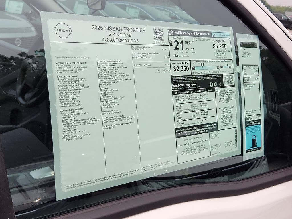 2026 Glacier White Nissan Frontier S RWD Truck