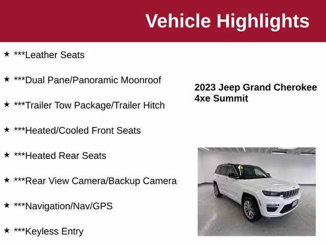 2023 Bright White Clearcoat Jeep Grand Cherokee Summit 4xe 4X4 SUV