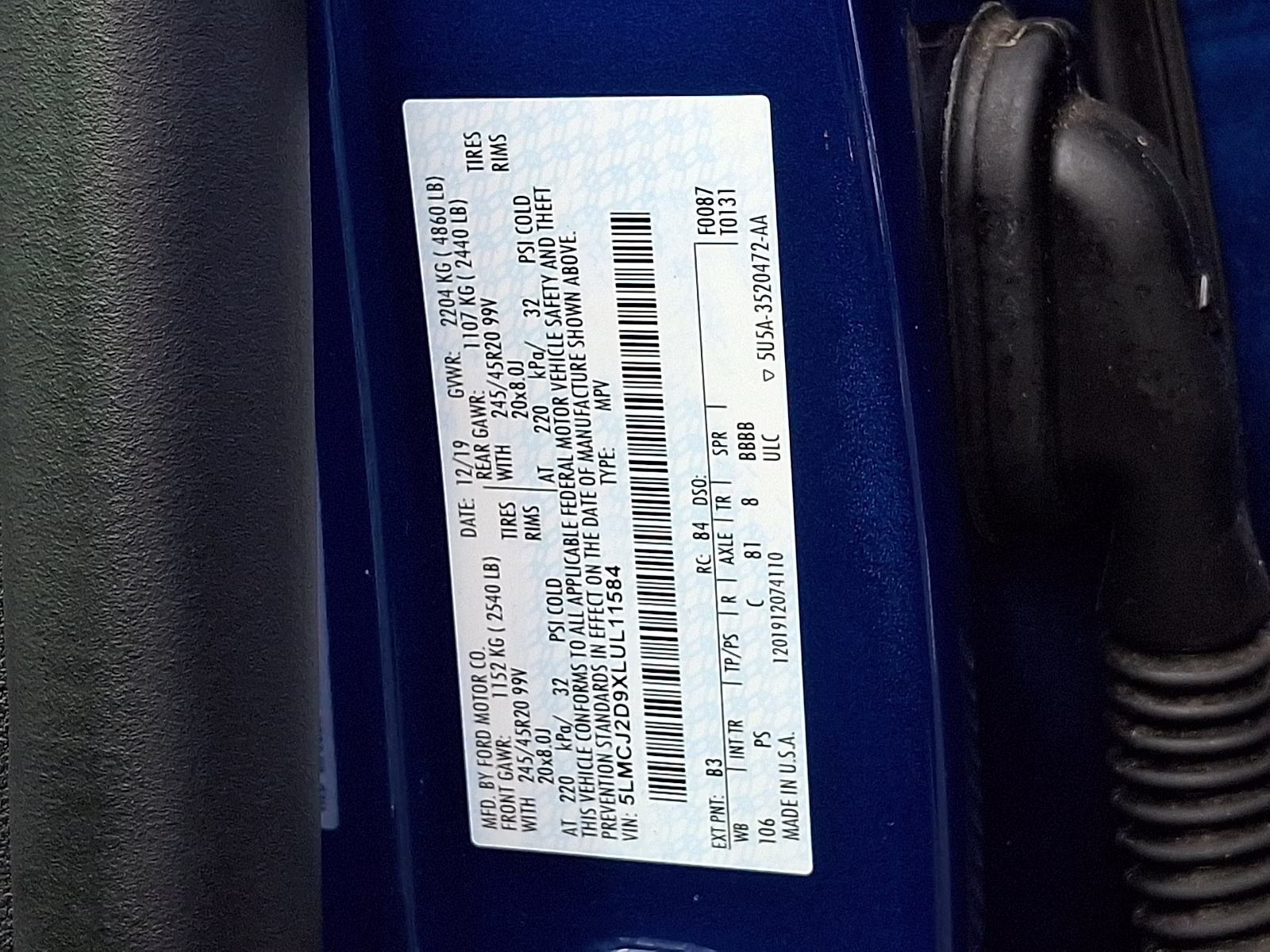 2020 Artisan Blue - B3 Lincoln Corsair Reserve AWD
