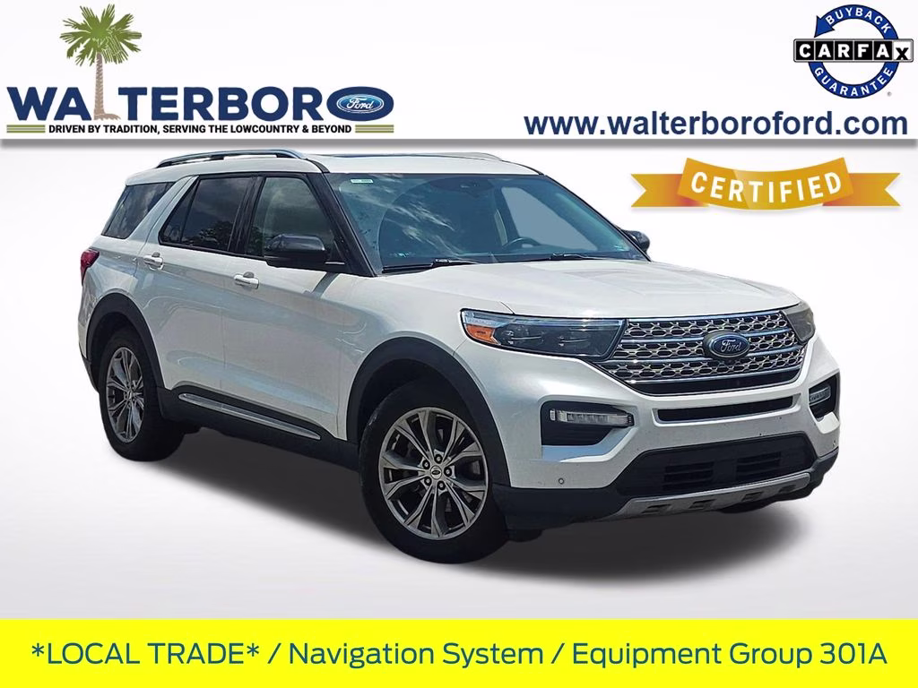 2021 Star White Metallic Tri-Coat Ford Explorer Limited RWD SUV