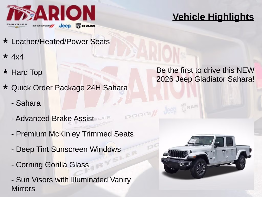 2026 Bright White Clearcoat Jeep Gladiator Sahara 4X4 Truck