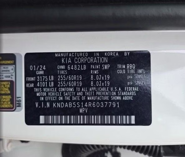 2024 Snow White Pearl Kia EV9 Light Long Range RWD SUV