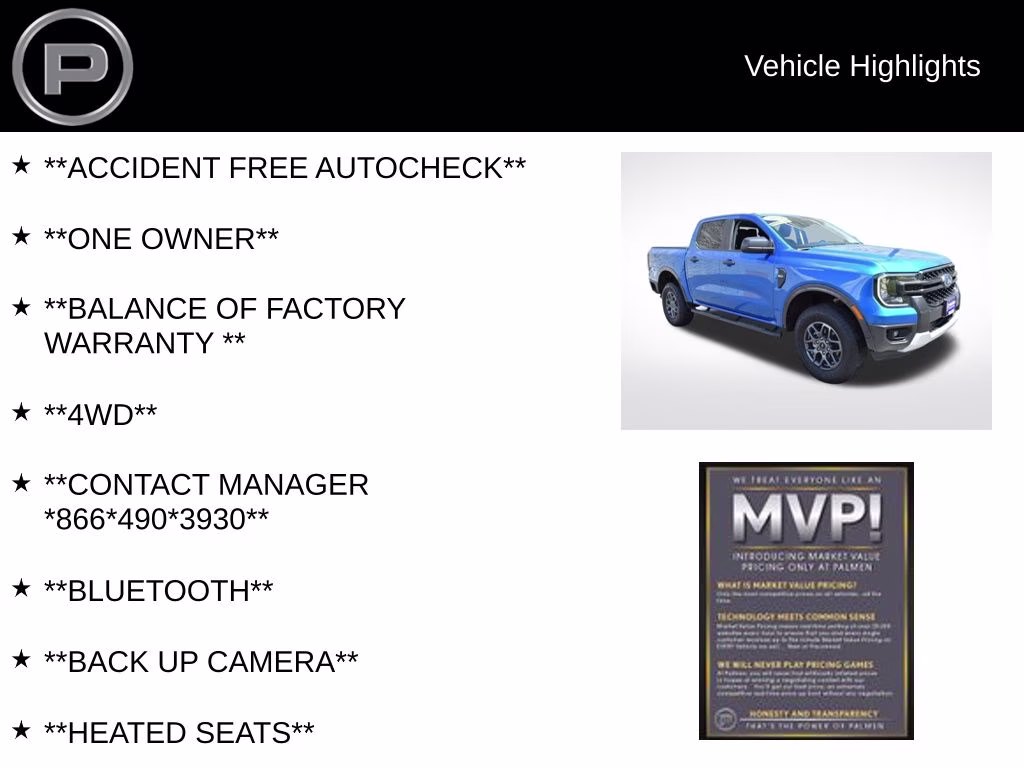2024 Blue Metallic Ford Ranger XLT 4X4 Truck
