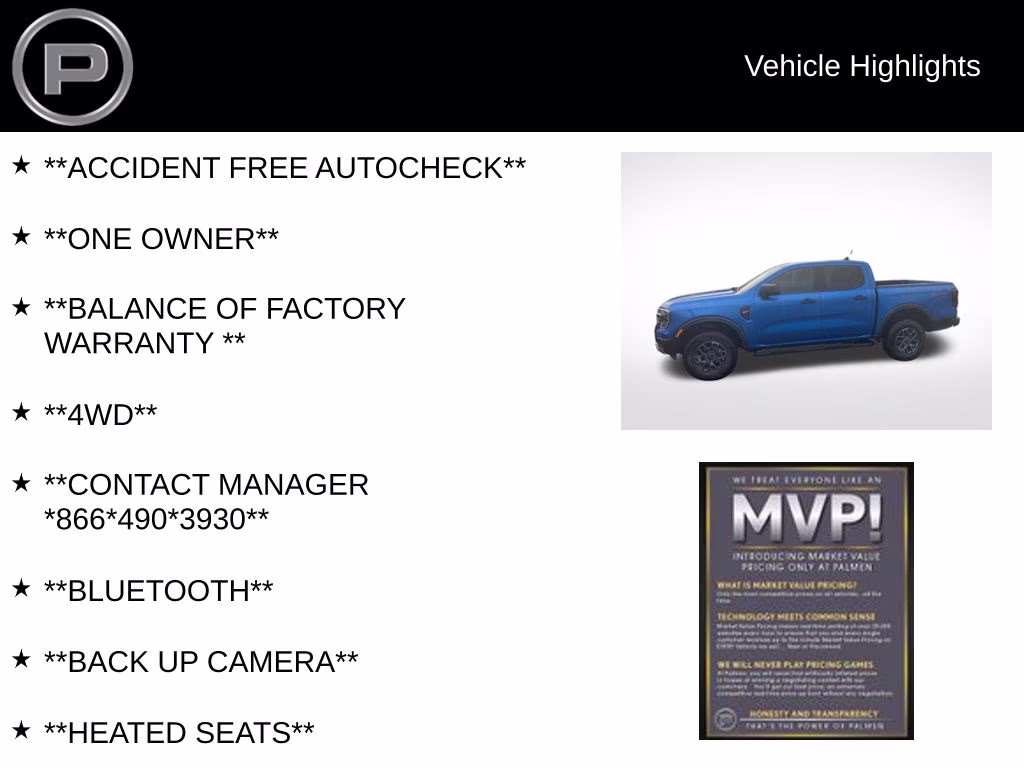 2024 Blue Metallic Ford Ranger XLT 4X4 Truck