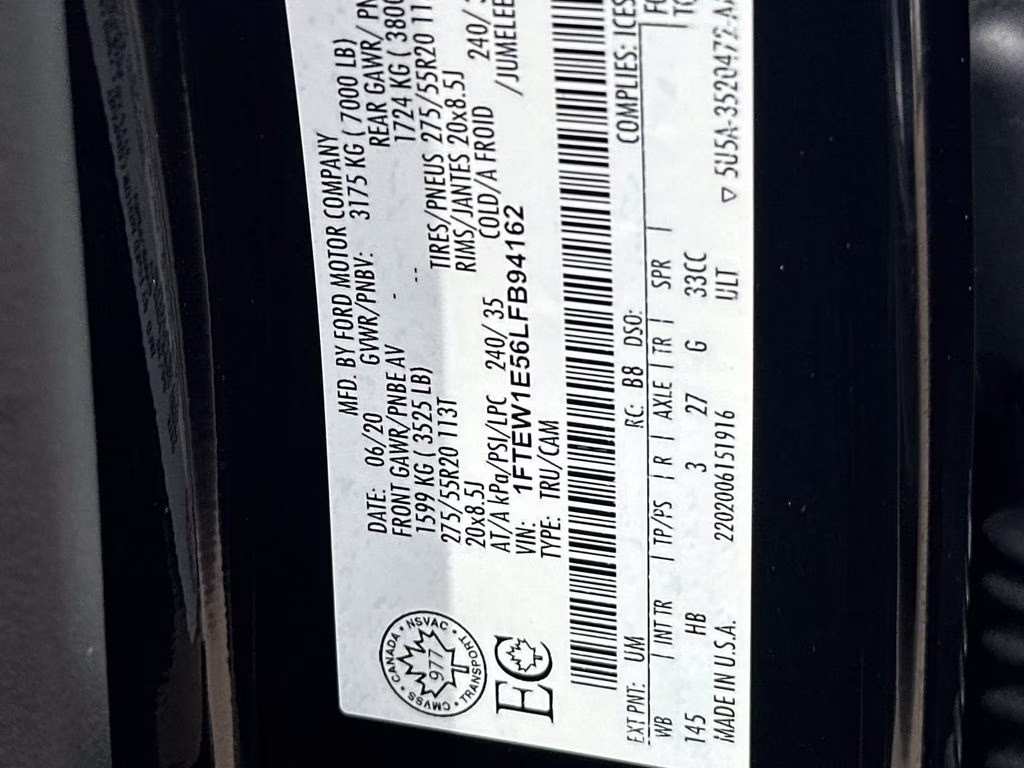 2020 Agate Black Metallic Ford F-150 Lariat 4X4 Truck