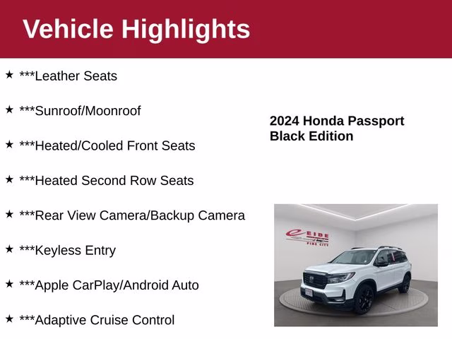 2024 Platinum White Pearl Honda Passport Black Edition AWD SUV