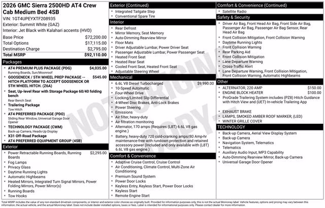 2026 Summit White GMC Sierra 2500HD AT4 4X4 Truck