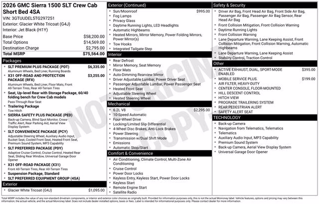 2026 Glacier White Tricoat GMC Sierra 1500 SLT 4X4 Truck