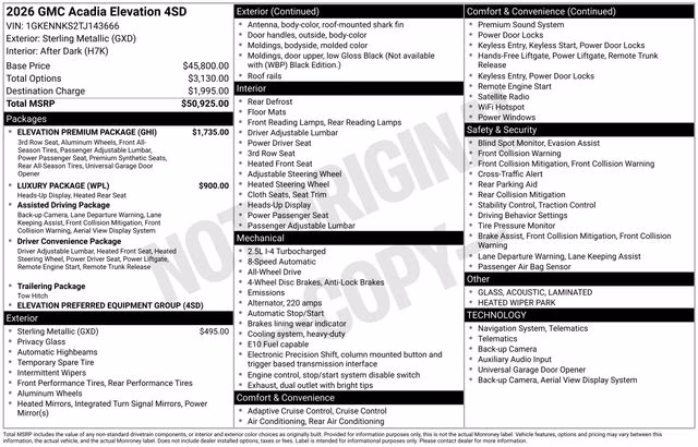 2026 Sterling Metallic GMC Acadia Elevation AWD SUV