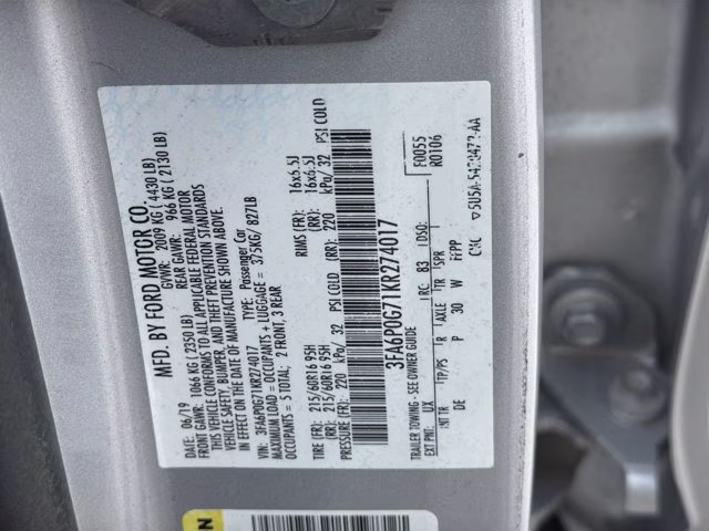 2019 Ingot Silver Ford Fusion S FWD Sedan