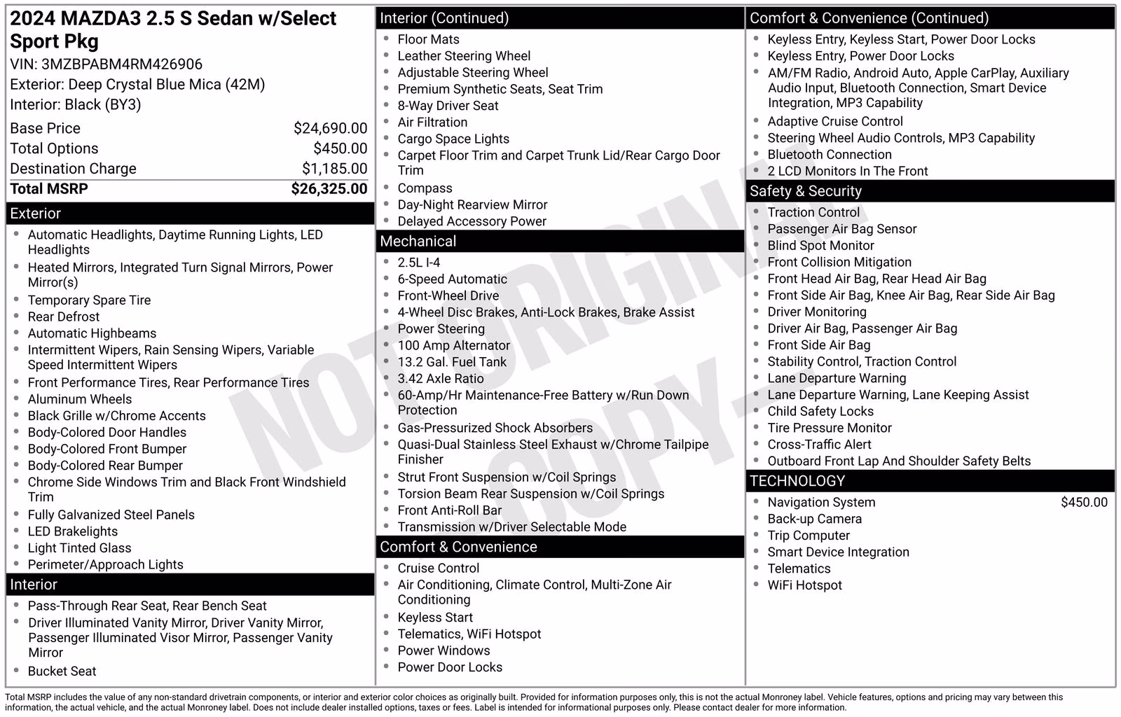 2024 Crystal Blue Mazda Mazda3 2.5 S Select Sport FWD Sedan