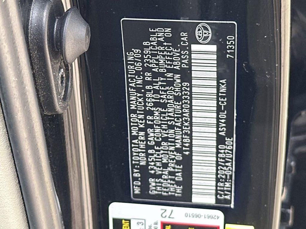 2010 Black Toyota Camry LE FWD Sedan