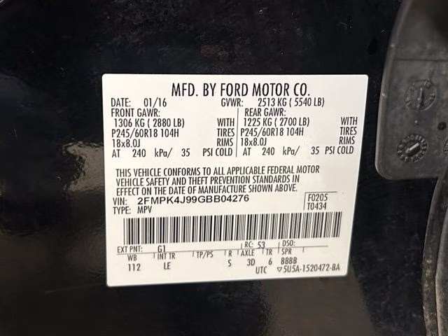 2016 Shadow Black Ford Edge SEL AWD SUV