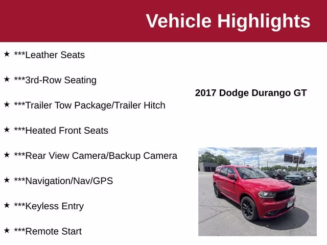 2017 Redline 2 Coat Pearl Dodge Durango GT AWD SUV