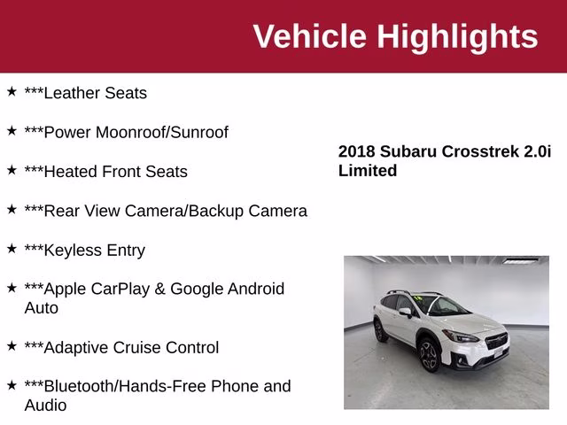 2018 Crystal White Pearl Subaru Crosstrek 2.0i Limited AWD SUV