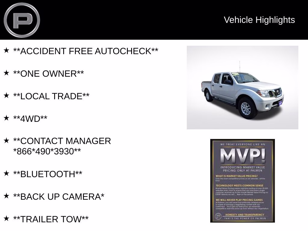 2016 Brilliant Silver Nissan Frontier SV 4X4 Truck