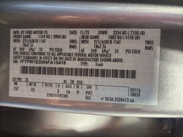 2022 Silver Metallic Ford F-150 XLT 4X4 Truck