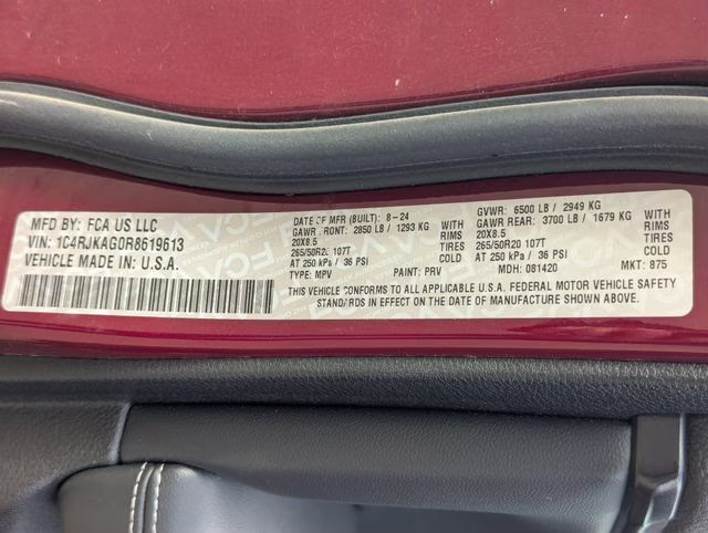 2024 Velvet Red Pearlcoat Jeep Grand Cherokee L Altitude X 4X4 SUV