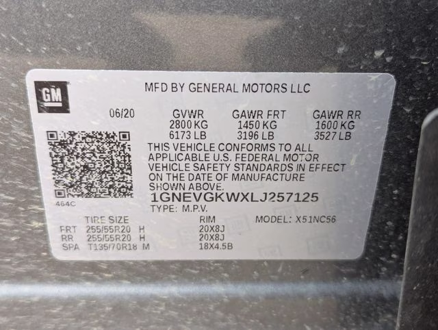 2020 Satin Steel Metallic Chevrolet Traverse LT AWD SUV