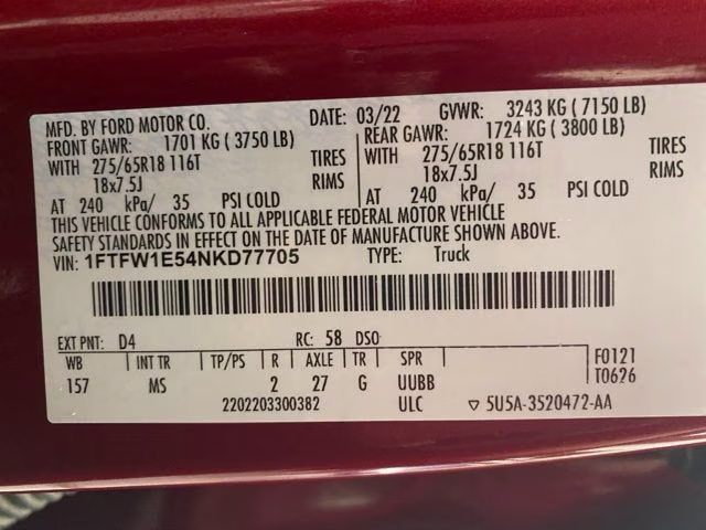 2022 Red Metallic Ford F-150 XLT 4X4 Truck