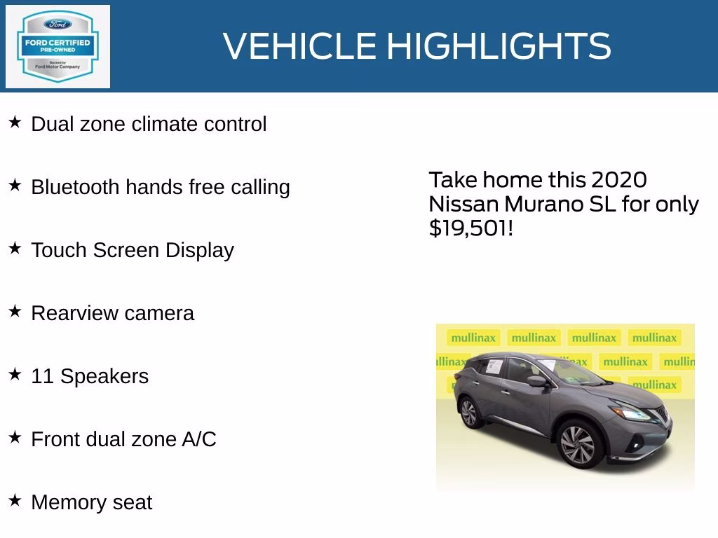 2020 Gun Metallic Nissan Murano SL FWD SUV