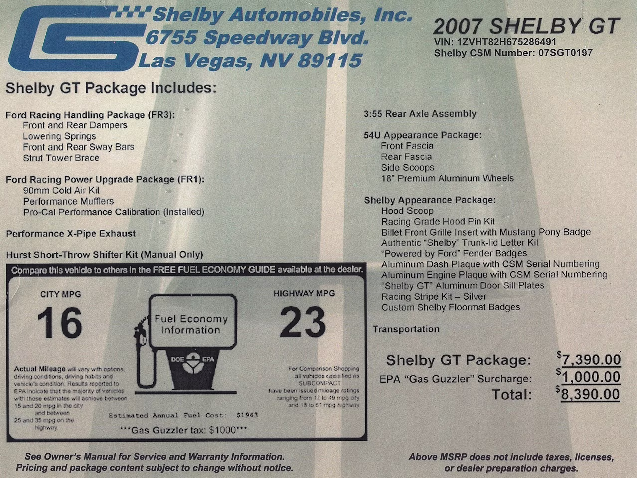 2007 White Ford Mustang Shelby GT Coupe