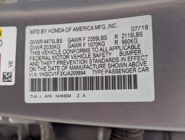2018 Silver Honda Accord Sport FWD Sedan