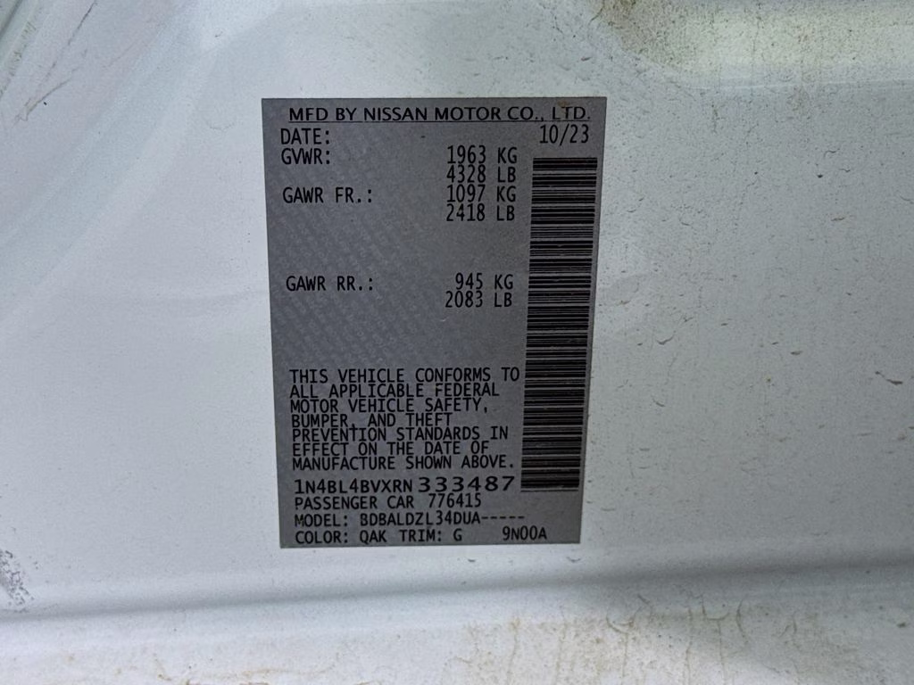 2024 Glacier White Nissan Altima 2.5 S FWD Sedan