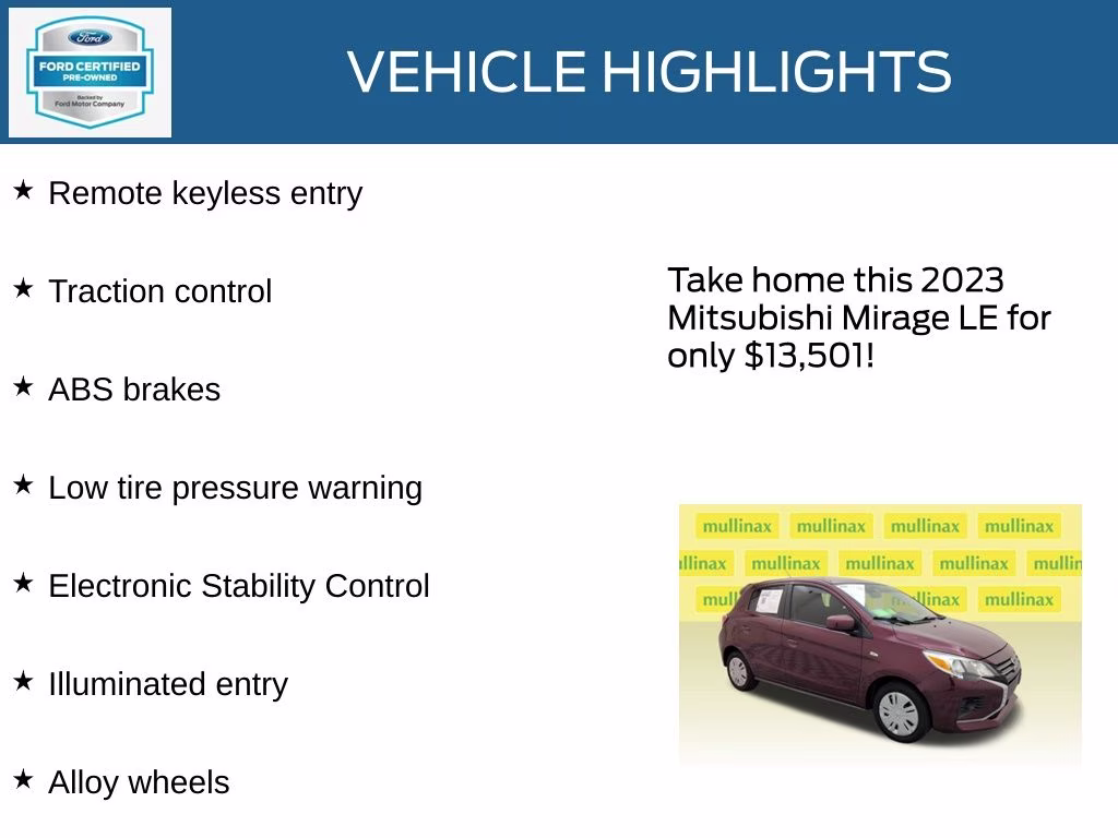 2023 Wine Red Metallic Mitsubishi Mirage LE FWD Hatchback