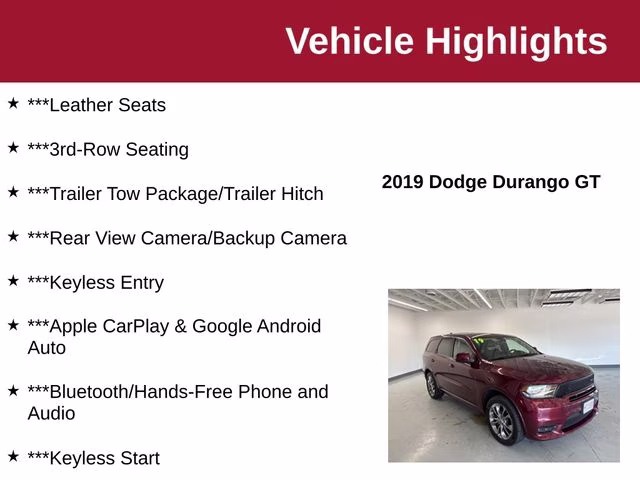 2019 Octane Red Pearlcoat Dodge Durango GT AWD SUV