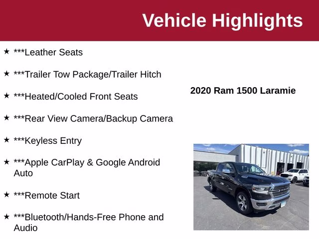 2020 Diamond Black Crystal Pearlcoat Ram 1500 Laramie 4X4 Truck