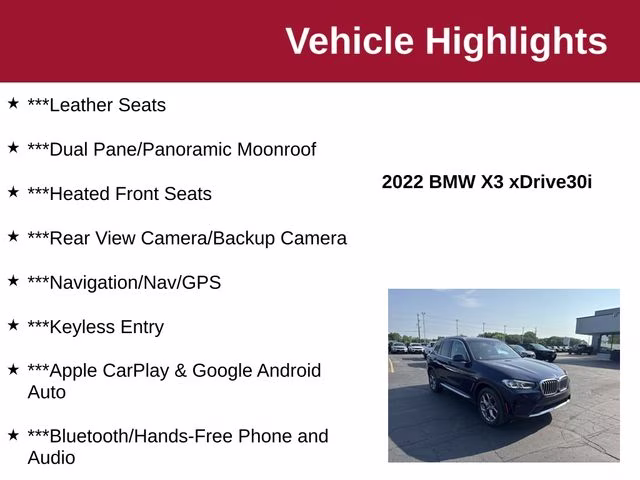 2022 Tanzanite Blue II Metallic BMW X3 xDrive30i AWD SUV