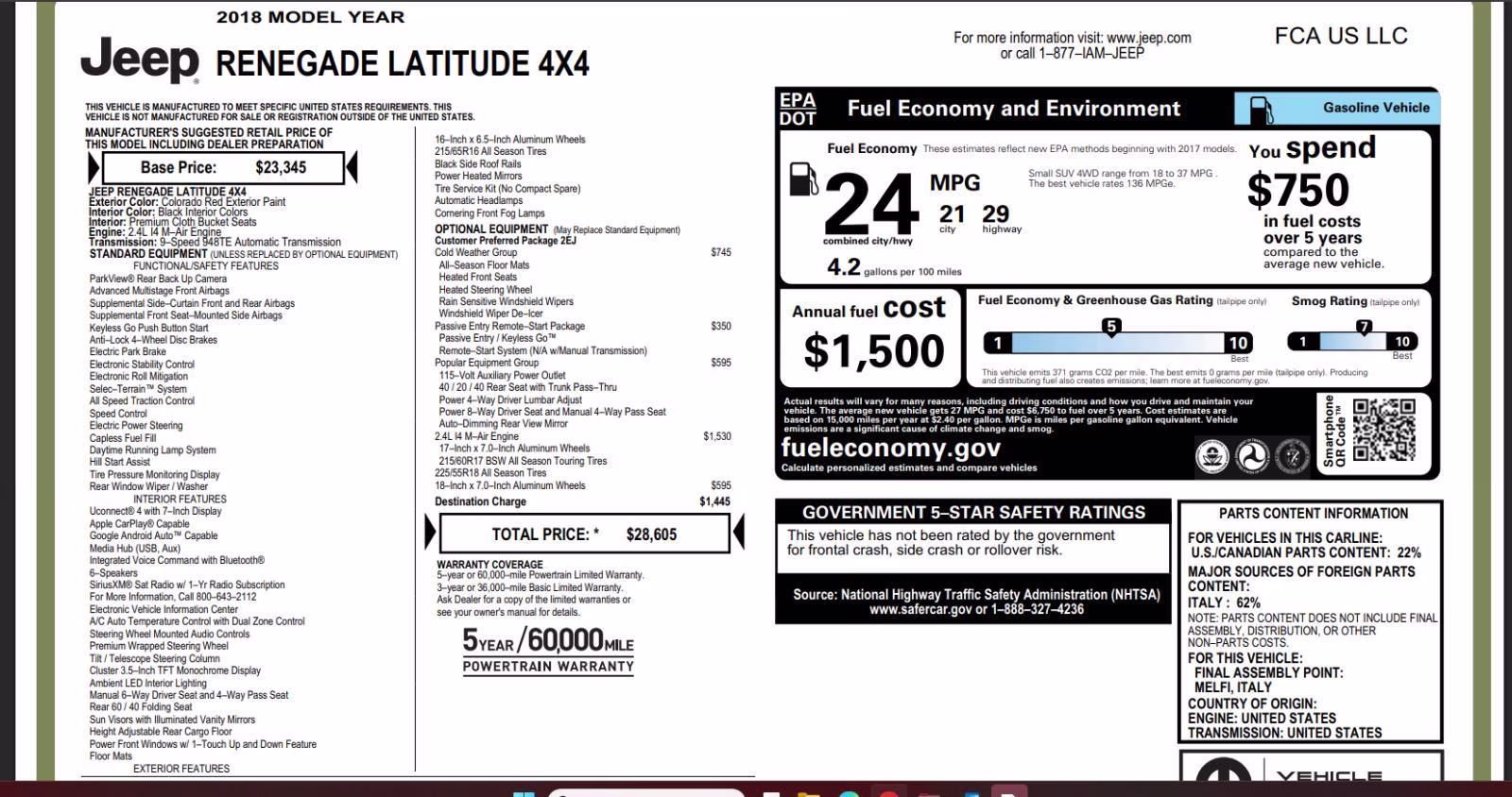 2018 Colorado Red Jeep Renegade Latitude 4X4 SUV