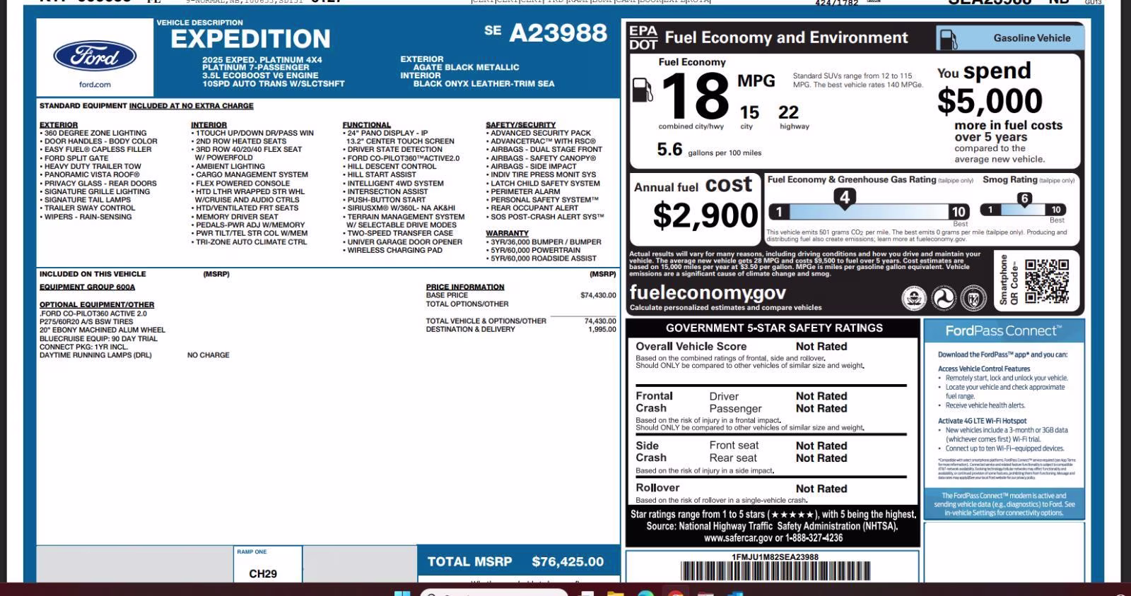 2025 Agate Black Ford Expedition Platinum 4X4 SUV