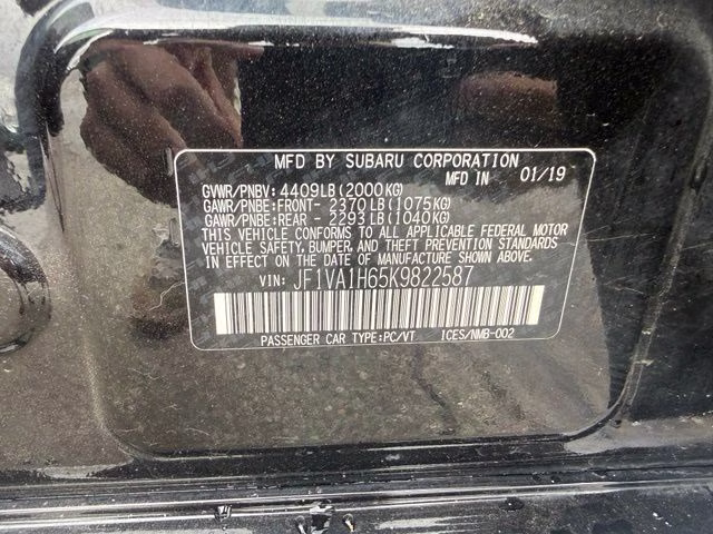 2019 Crystal Black Silica Subaru WRX Limited AWD Sedan