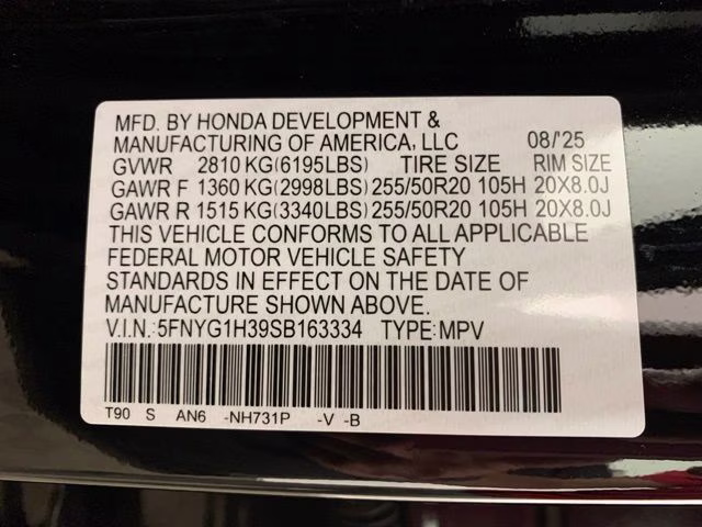 2025 Crystal Black Pearl Honda Pilot Sport AWD SUV