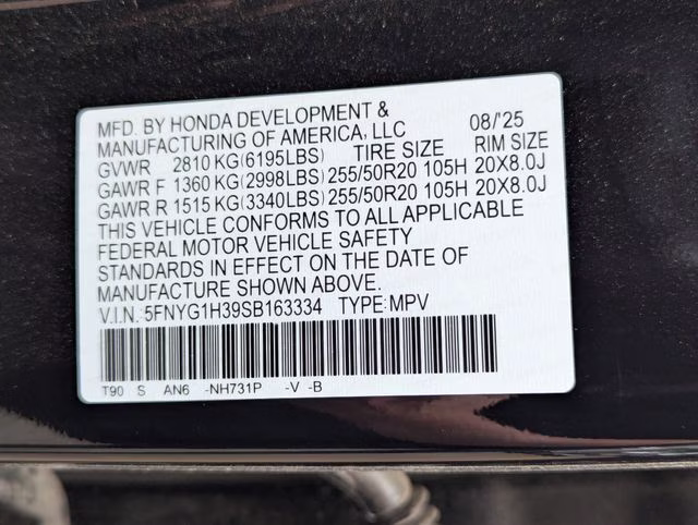 2025 Crystal Black Pearl Honda Pilot Sport AWD SUV