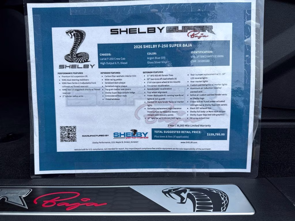 2026 Argon Blue Metallic Ford Super Duty F-250 SRW Shelby Baja 4X4 Truck