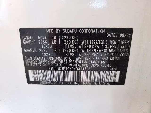 2024 Crystal White Pearl Subaru Outback Limited XT AWD SUV
