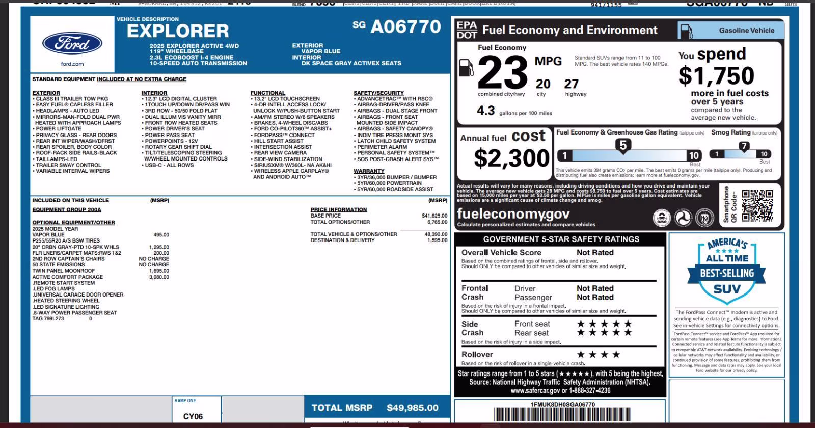 2025 Vapor Blue Ford Explorer Active 4X4 SUV