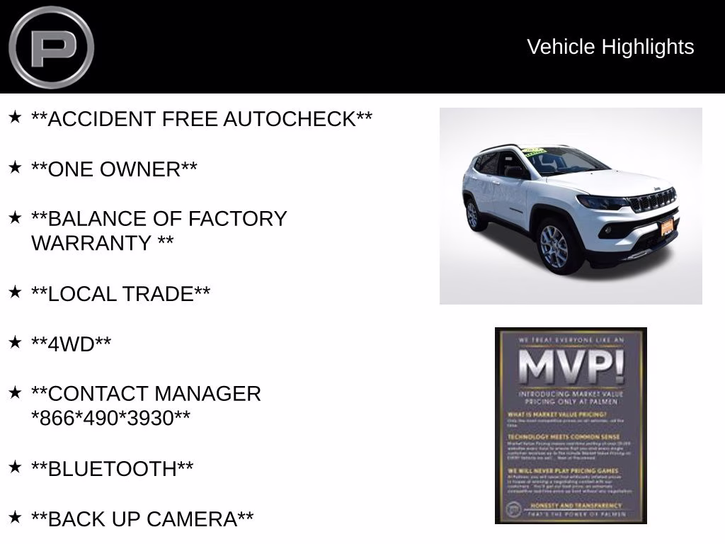 2024 Bright White Clearcoat Jeep Compass Latitude Lux 4X4 SUV