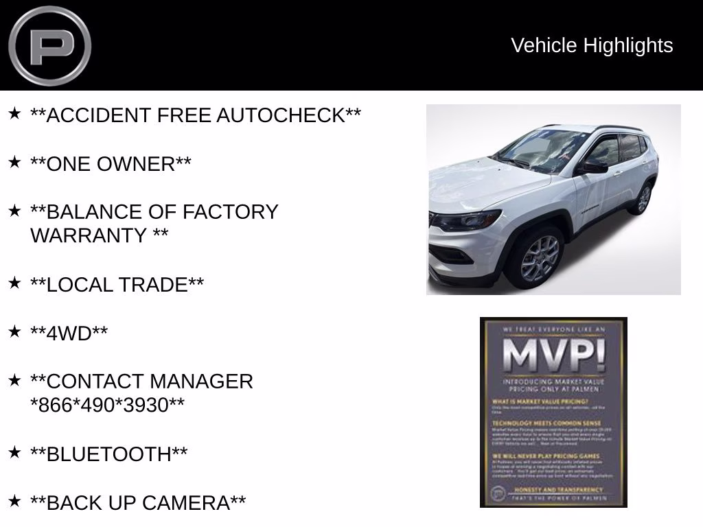 2024 Bright White Clearcoat Jeep Compass Latitude Lux 4X4 SUV