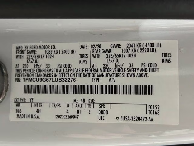 2020 Oxford White Ford Escape SE AWD SUV