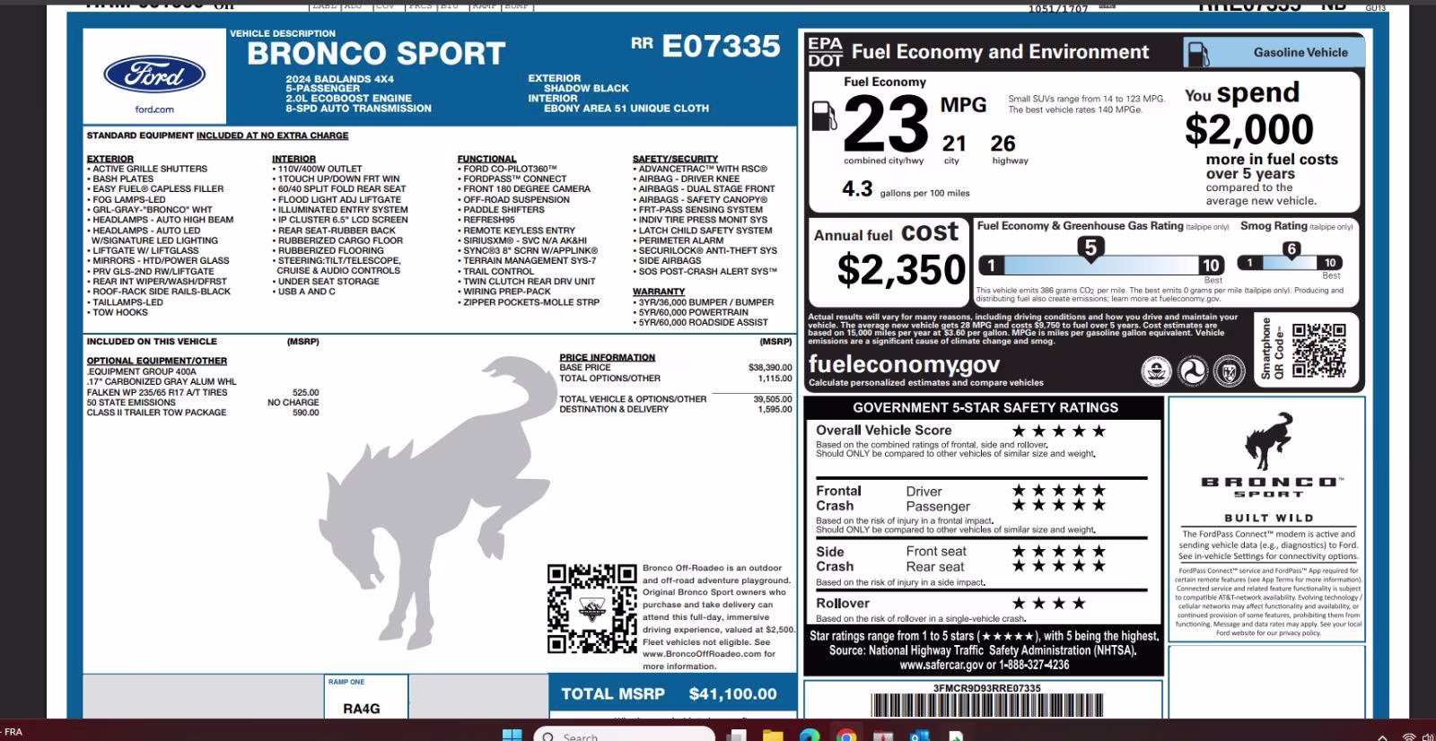 2024 Shadow Black Ford Bronco Sport Badlands 4X4 Crossover