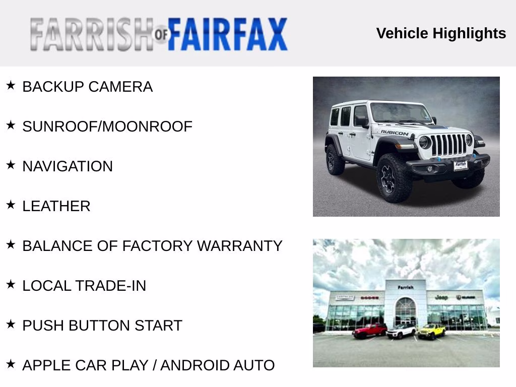 2022 Bright White Clearcoat Jeep Wrangler Unlimited Rubicon 4xe 4X4 SUV