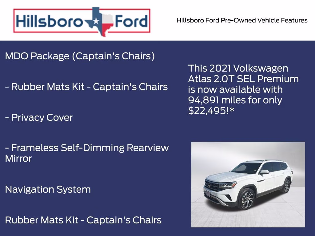 2021 Pure White Volkswagen Atlas 2.0T SEL Premium AWD SUV