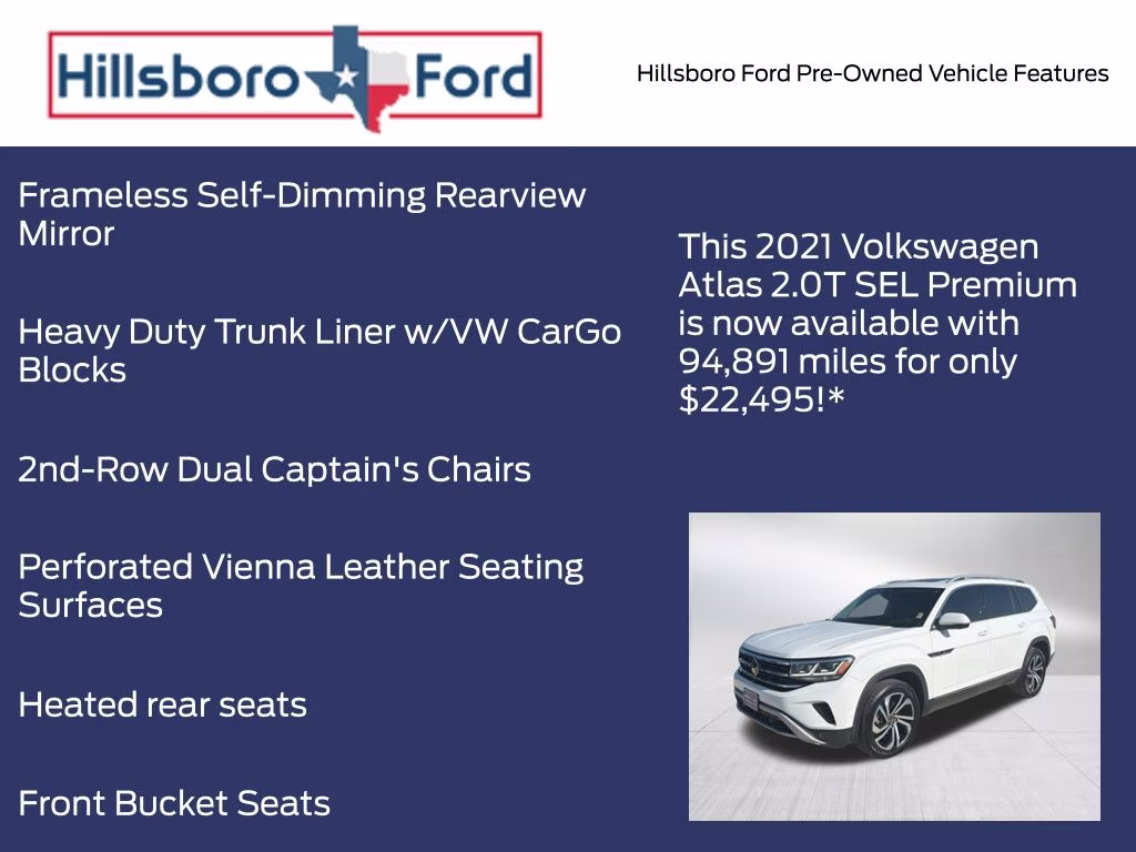 2021 Pure White Volkswagen Atlas 2.0T SEL Premium AWD SUV