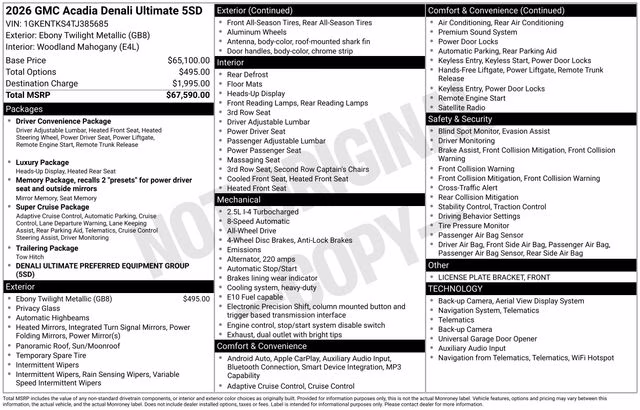 2026 Ebony Twilight Metallic GMC Acadia Denali Ultimate AWD SUV