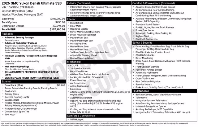 2026 Onyx Black GMC Yukon Denali Ultimate 4X4 SUV